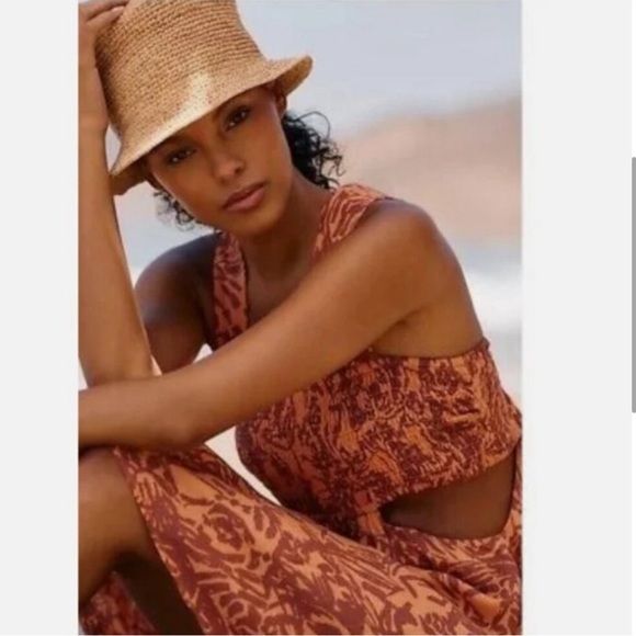 Anthropologie The Piper Bandeau Cutout Mini Dress Tiger Printed Orange Brown - Picture 3 of 3